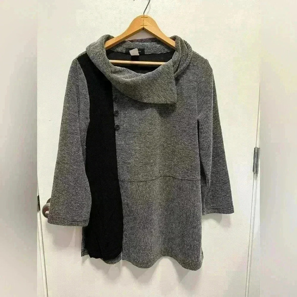 Yushi women’s pullover sweater grey and black cowl neck size small - Picture 4 of 12